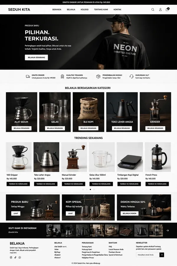 Brewing Gear Store — A curated coffee brewing gear catalogue with categories and pricing.