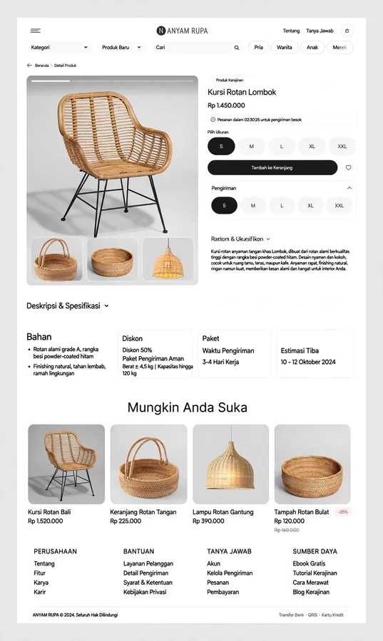 Rattan Product Page — A rattan craft detail page with material and dimension notes.