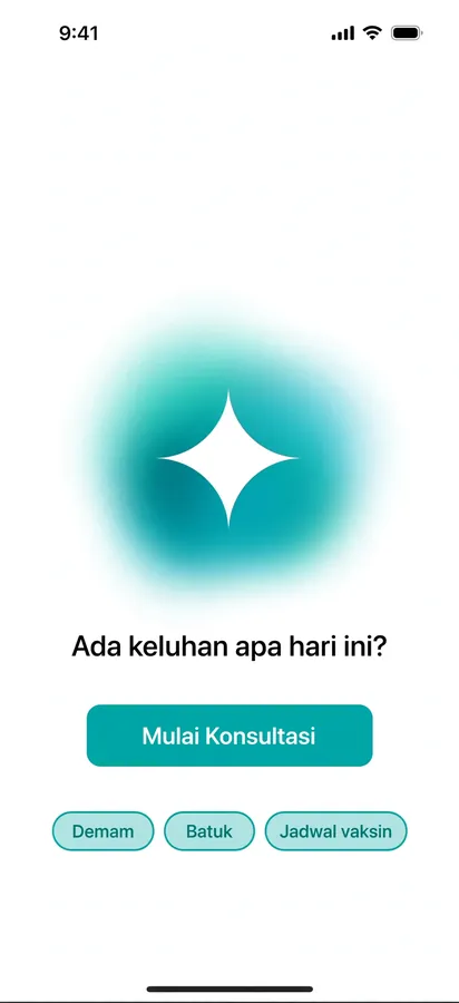 Consultation App — A doctor consultation screen with suggested questions to start.