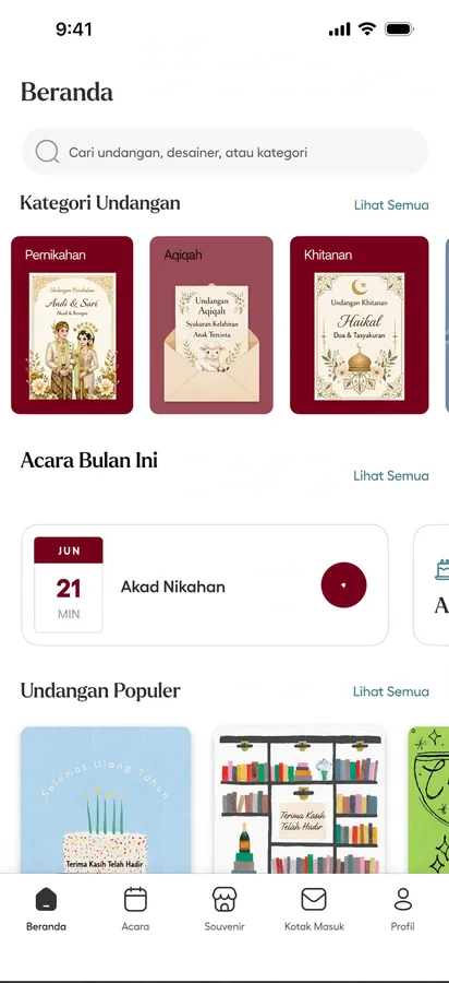 Invitation App — A digital invitation catalogue for weddings, aqiqah, and thanksgivings.
