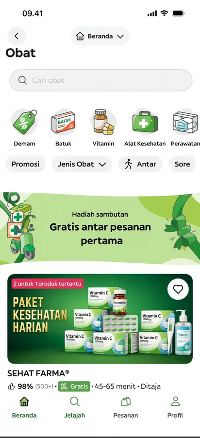 Pharmacy App — Medicine search with symptom categories and delivery.