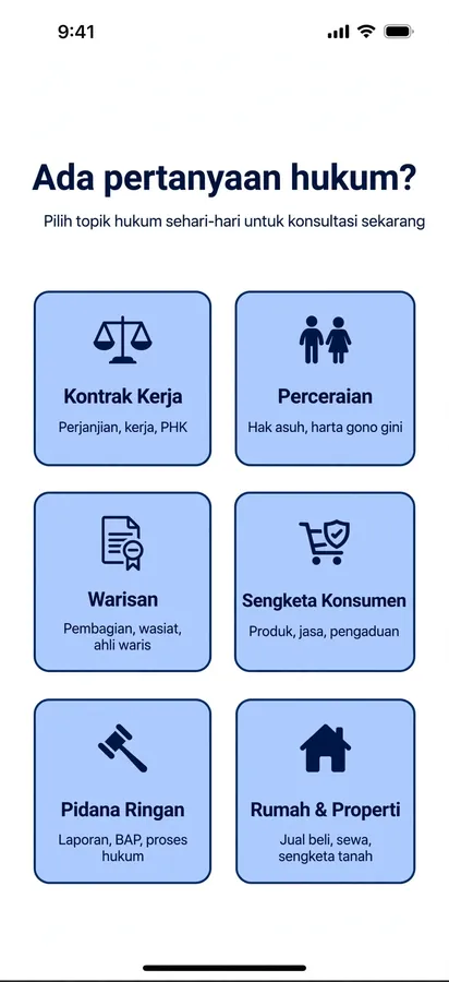Legal Consultation App — A topic picker for everyday legal consultations.