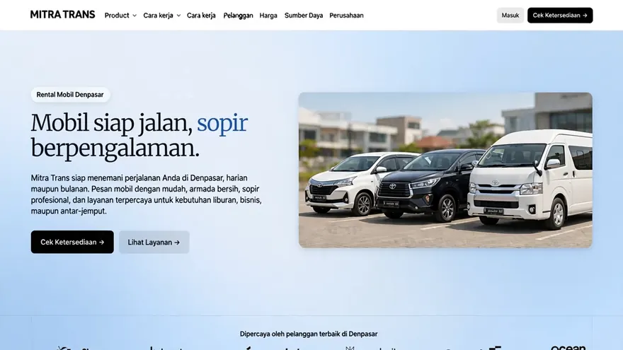 Car Rental — A fleet list with daily rates and availability status.