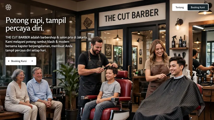Barbershop — A grooming menu with rates and chair booking.