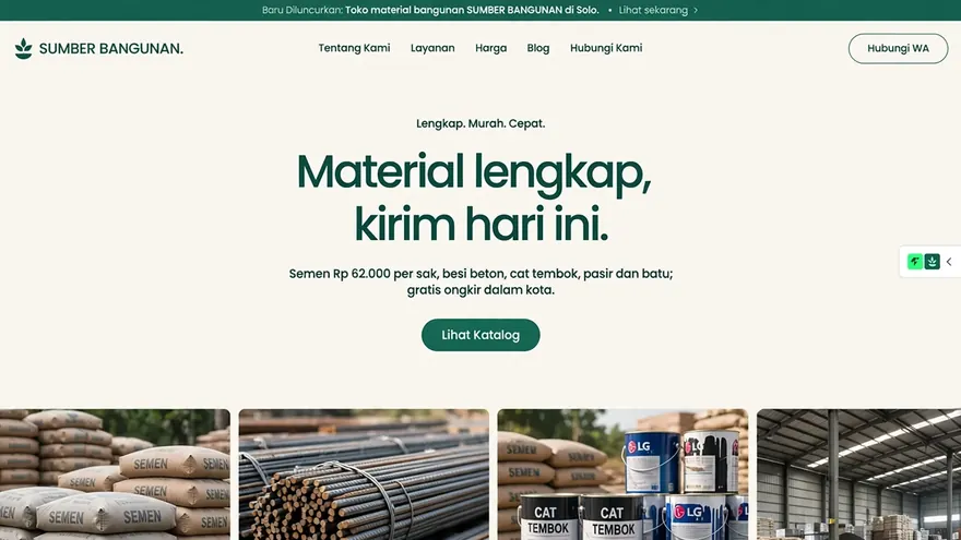Building Supplies — A materials catalogue with unit prices and delivery coverage.
