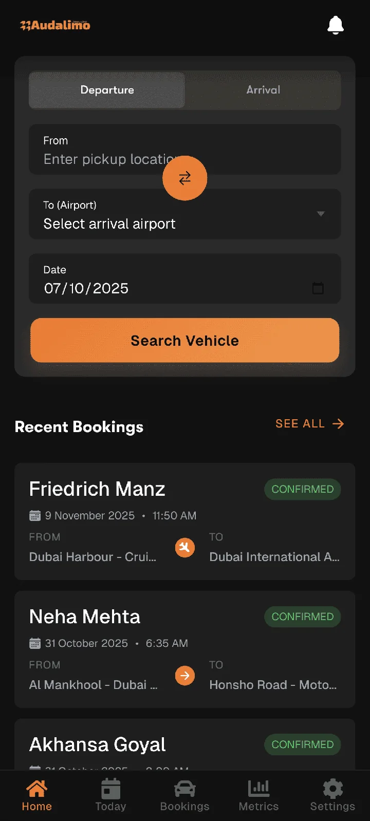 Audalimo Booking App: Home