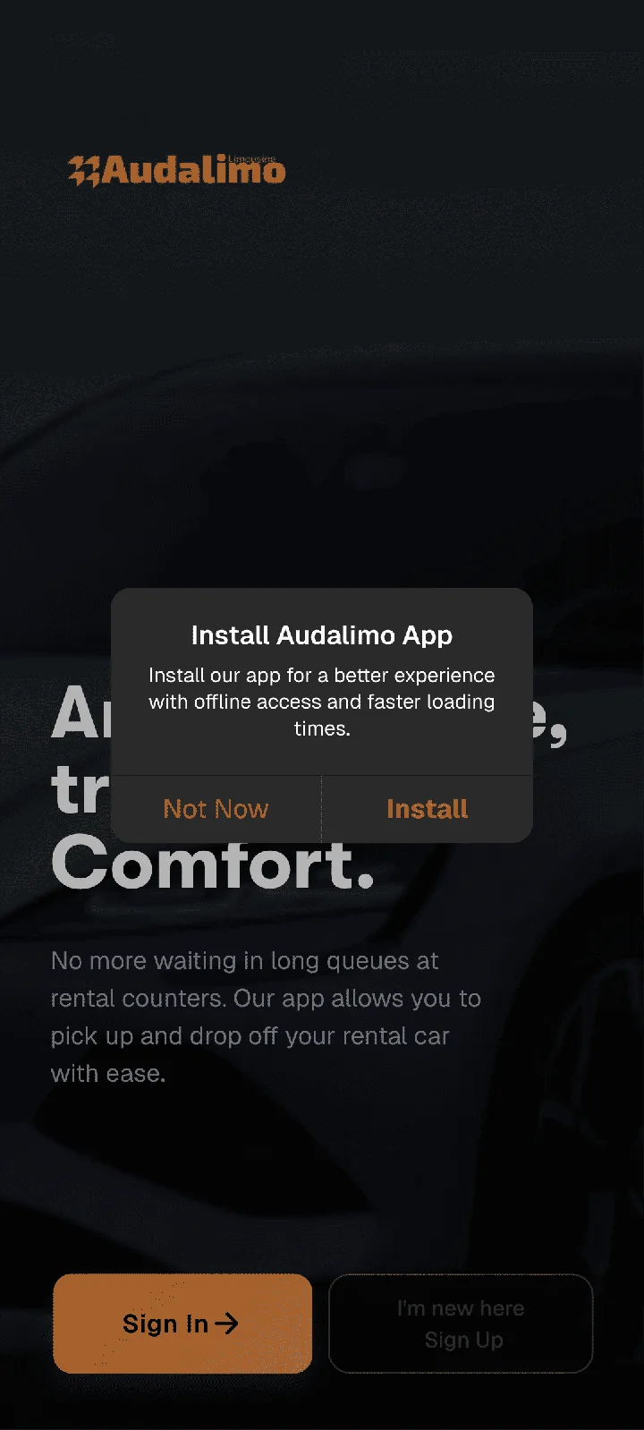 Audalimo Booking App: Sign in