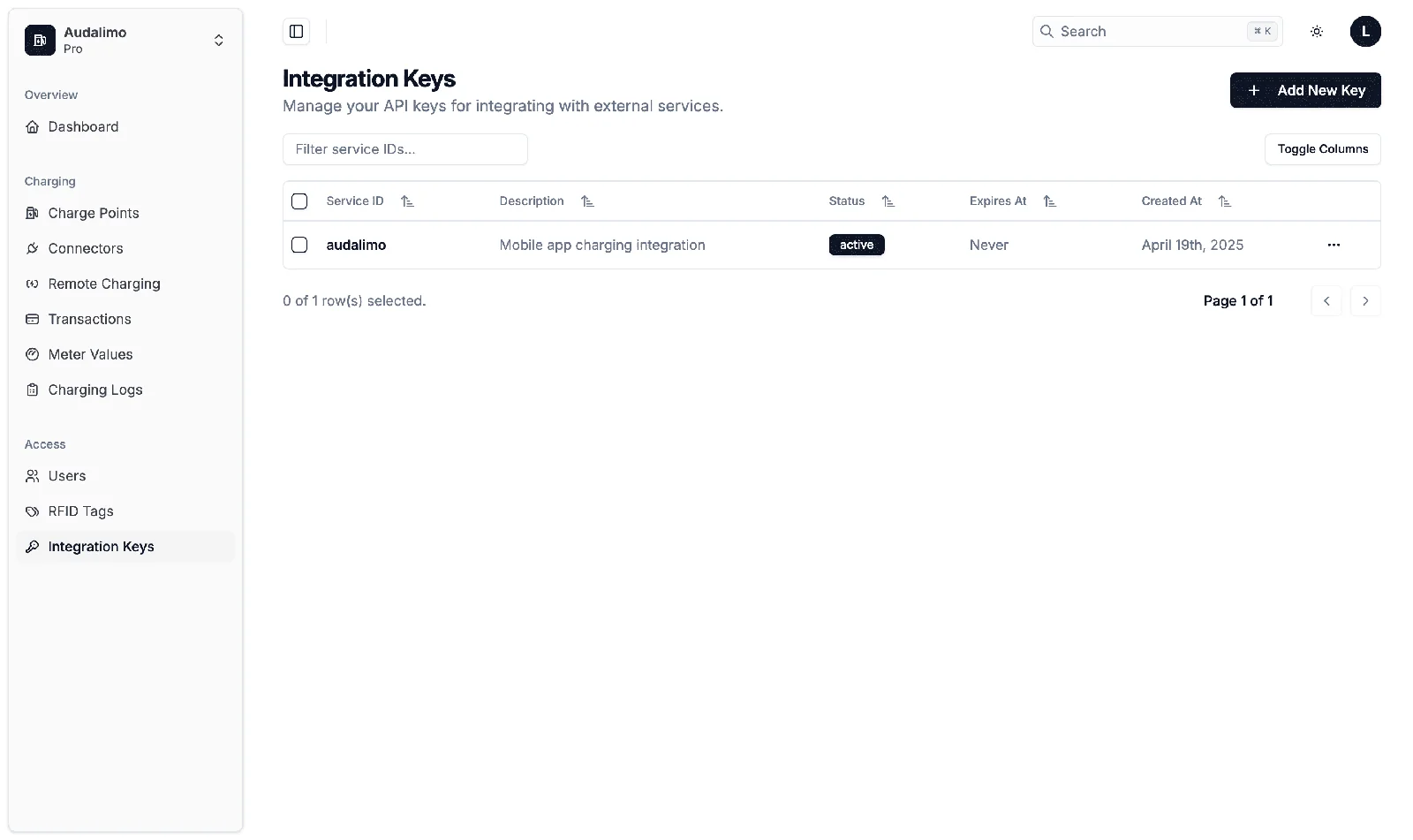 Audalimo EV Charging (OCPP 1.6): Integration API