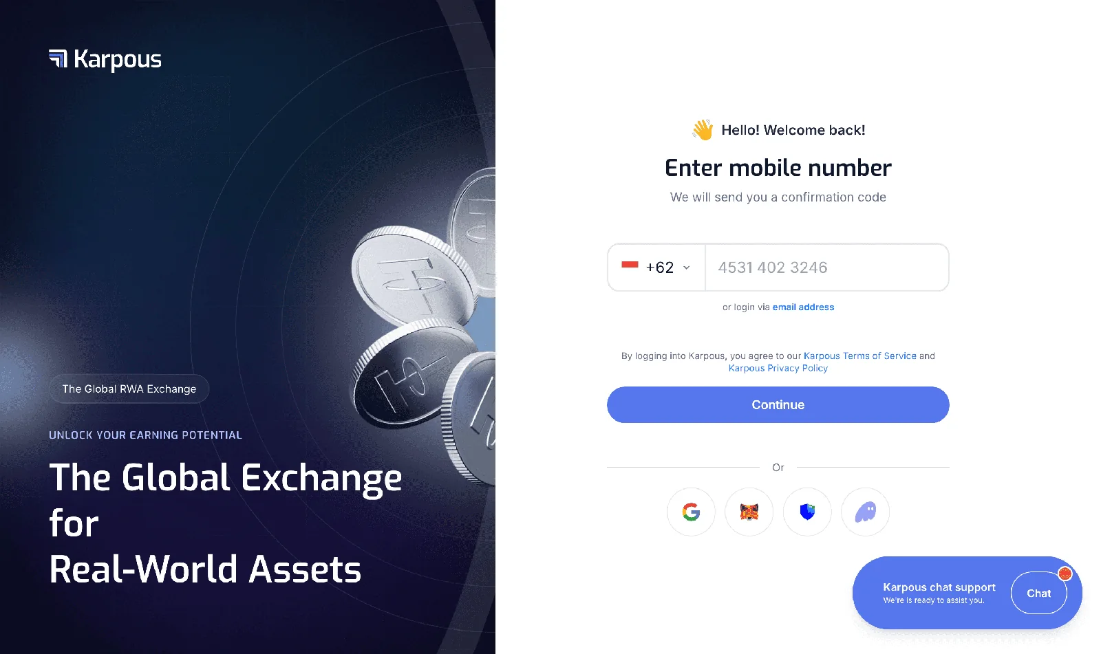 Karpous Exchange App: Sign in